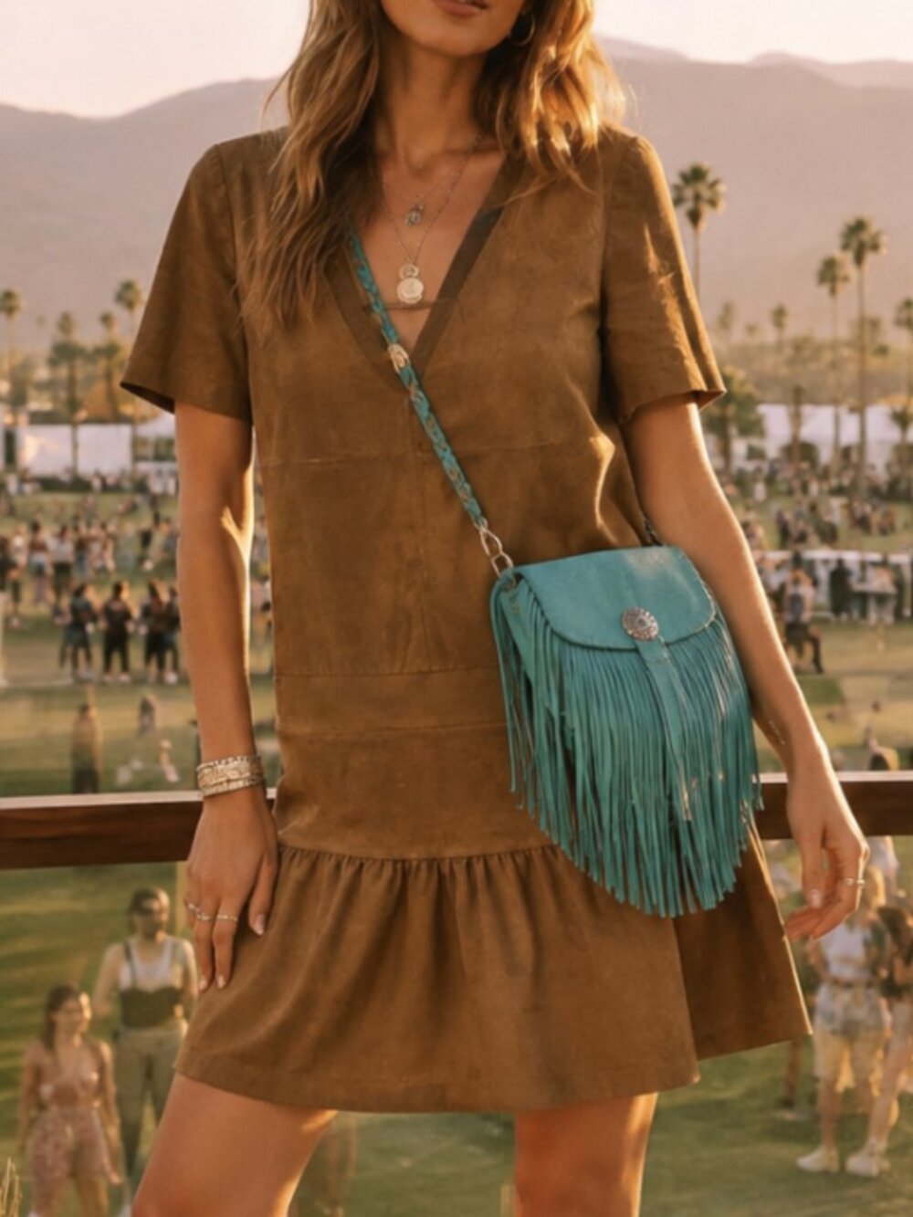 Ba&sh Suede Mini Dress - Boho Western Festival Country Concert Drop Waist 10